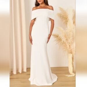 Lulus NWTvExceptional Romance White Off-the-Shoulder Mermaid Maxi Dress Size L